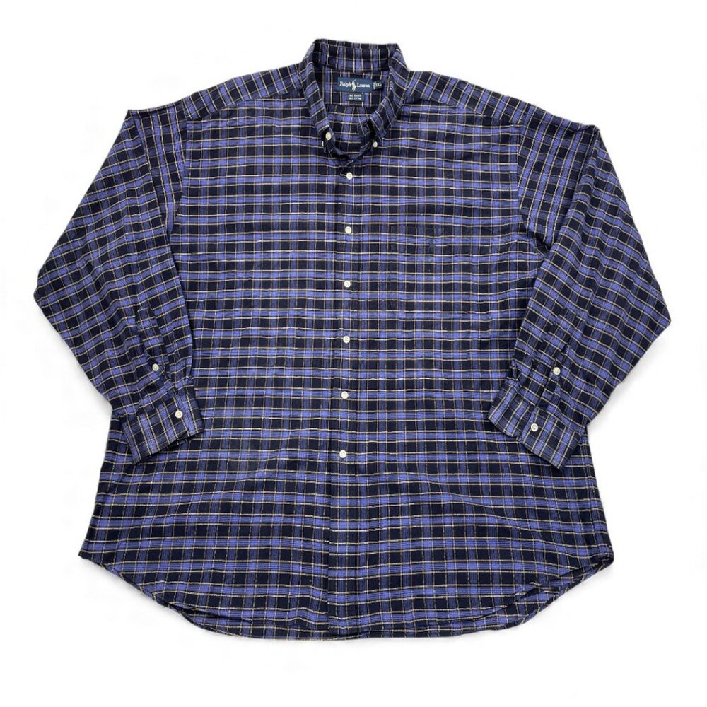 Polo Ralph Lauren Blue Purple Plaid Big Shirt Button Down Men's 2XL XXL